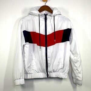 New Look- Y2K White Windbreaker Zip Up Size Medium